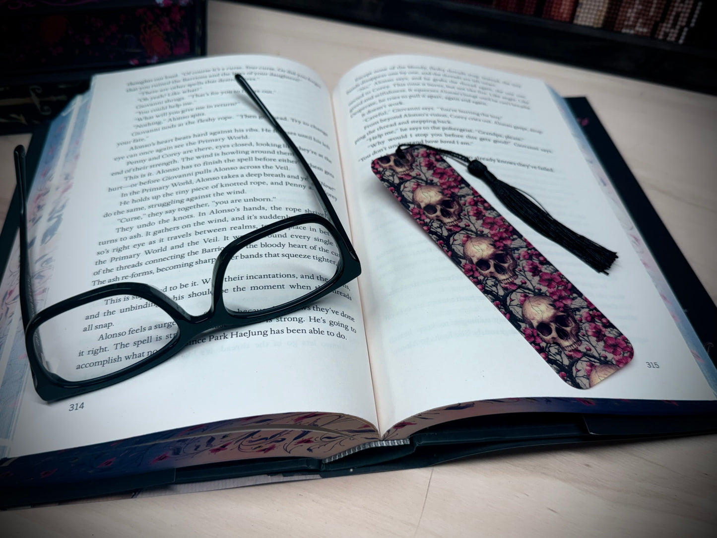 Bookmark - Cherry Blossom Skulls