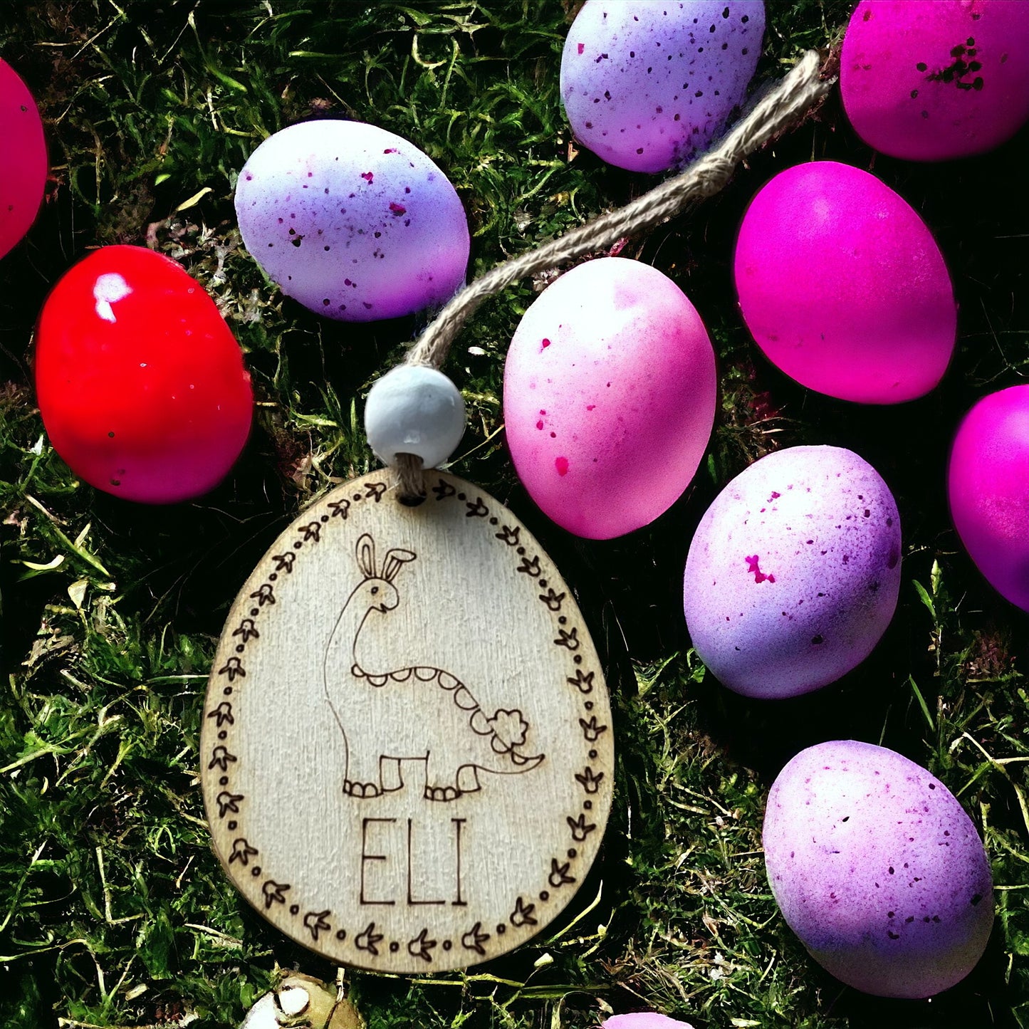 Personalized Dinosaur Easter Tag