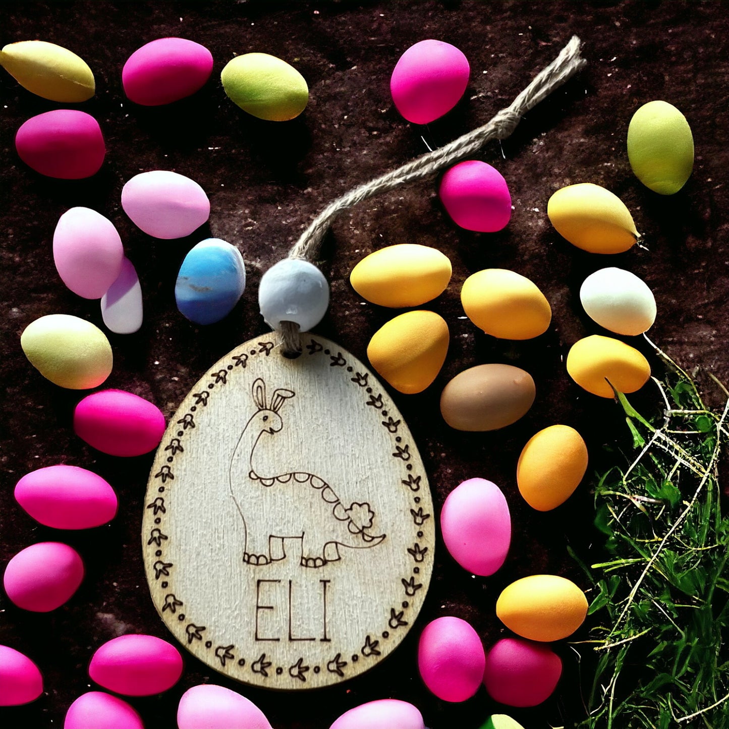 Personalized Dinosaur Easter Tag