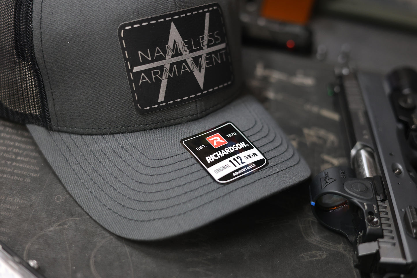 Nameless Arms - Richardson 112 Trucker Hat - Charcoal Front/Black Back